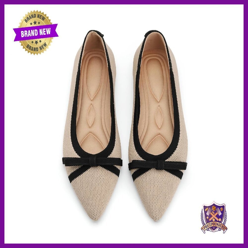 Pointed Toe Knit Ballet Flats Foldable Slip On Women's Shoes